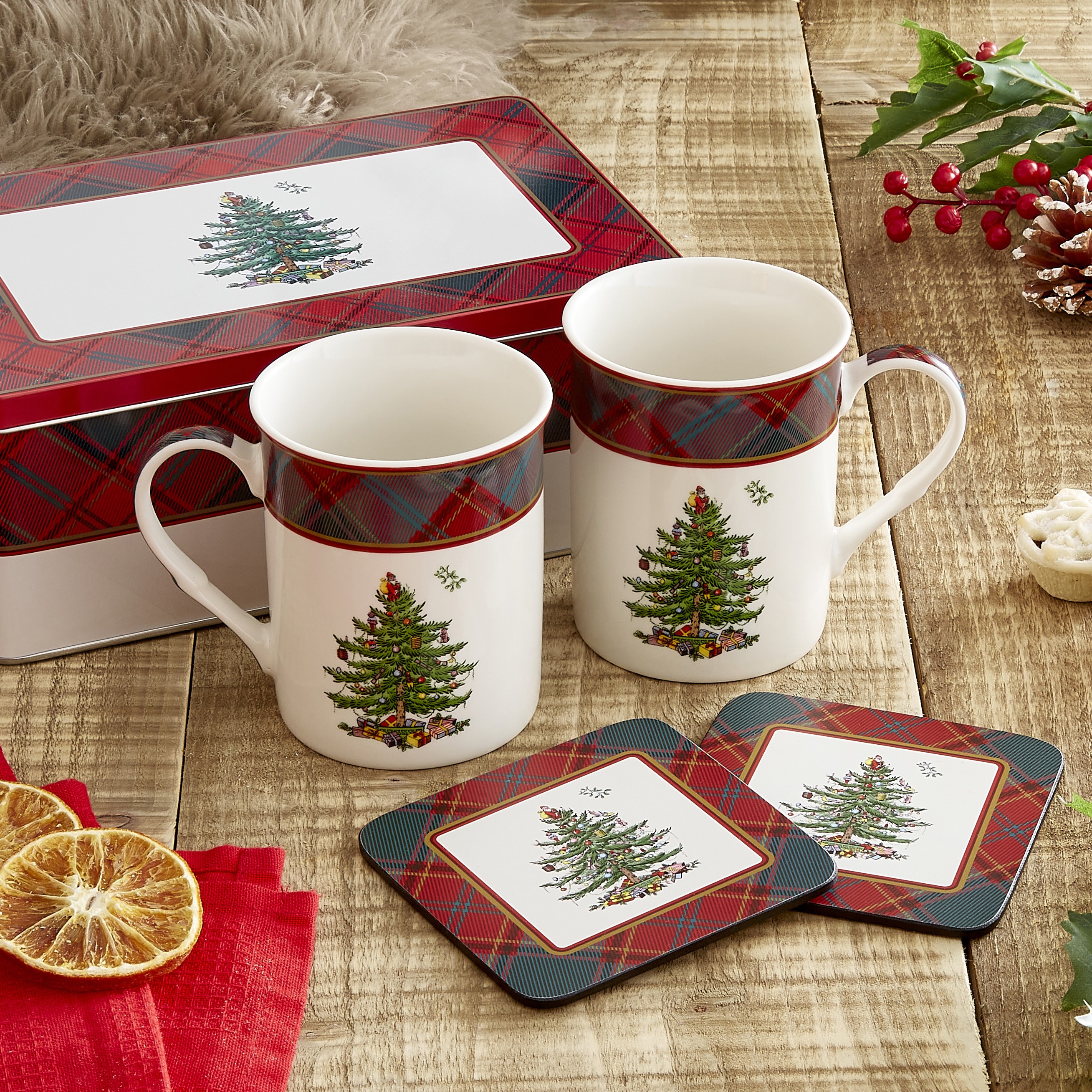 Christmas Tree Tartan 5 Piece Mug & Tin Set image number null